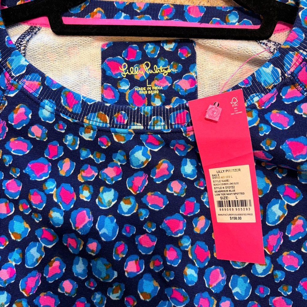 Lilly Pulitzer Beach Comber Long Sleeve Dress Seabreeze Blue Pink Navy Large NWT - Picture 3 of 4